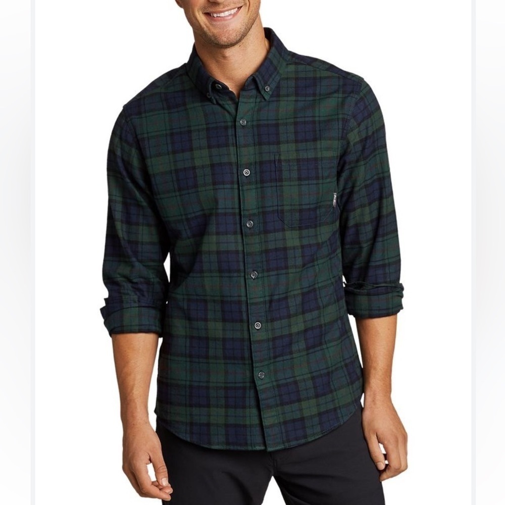Eddie Bauer Classic Fit Flannel Black Watch Tartan Plaid Button Up Shirt Size M